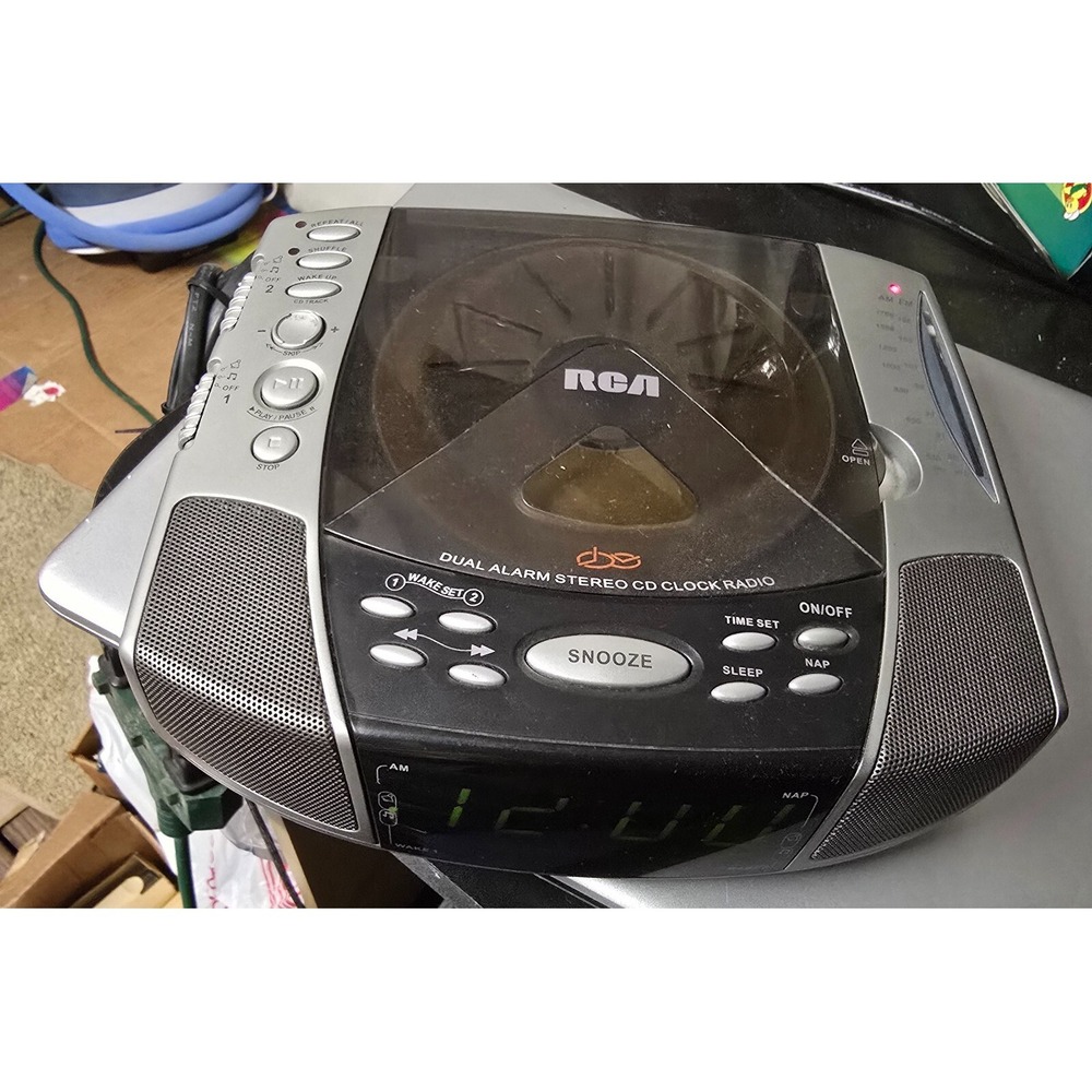 RCA Dual Alarm Stereo CD Clock Radio Works Tested RP4897A 120V Used 2002